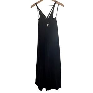HYFVE Black linen blend Maxi Dress with slit and keyhole opening. NWOT